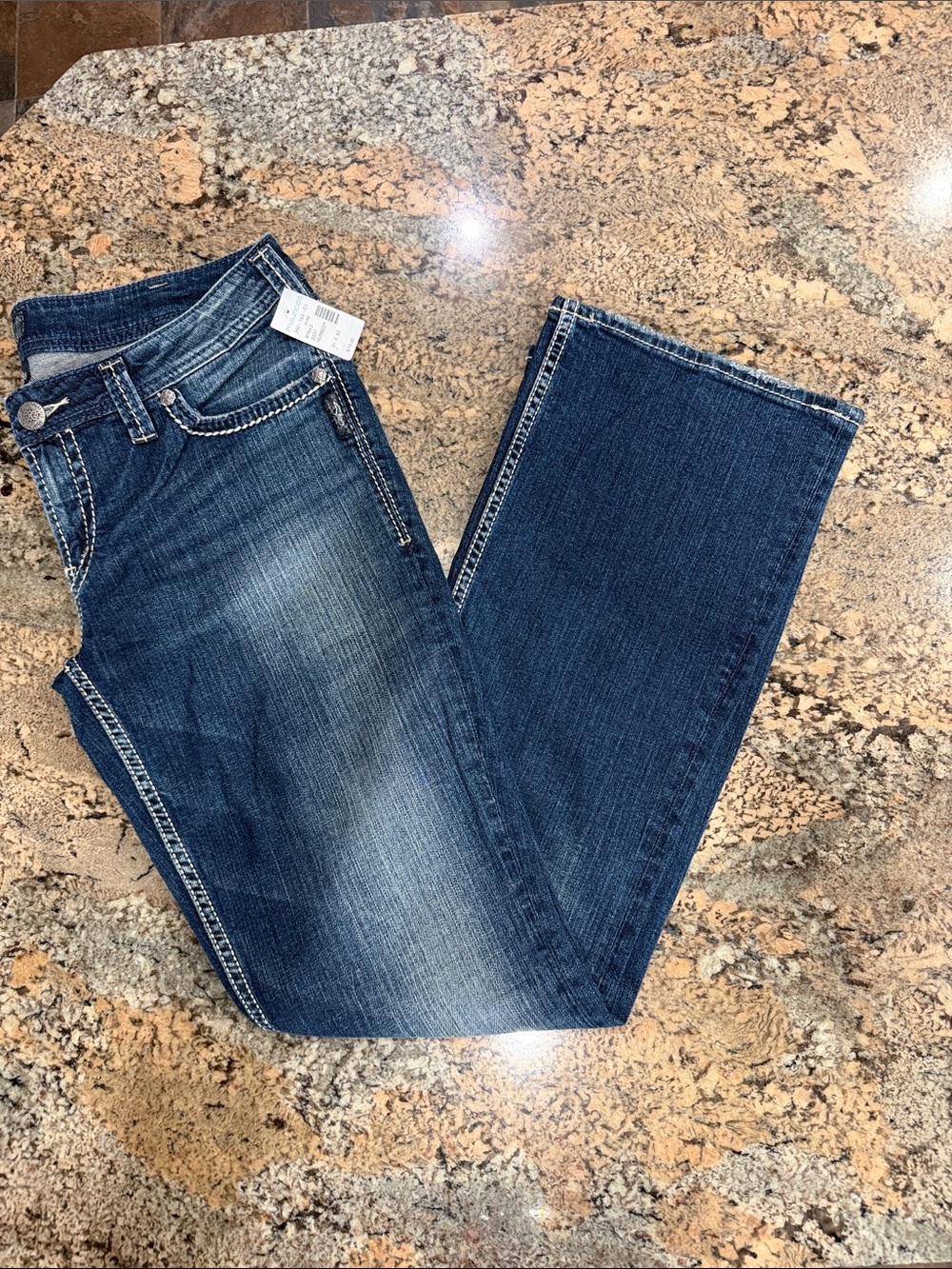 Silver Jeans Dark Blue Bootcut Jeans with Faded Detail